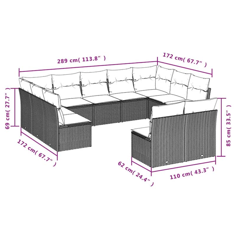 vidaXL Garden Sofa Set Gray Poly Rattan Medium Modular Garden Sofa Set - 24.4 x 24.4 x 27.2