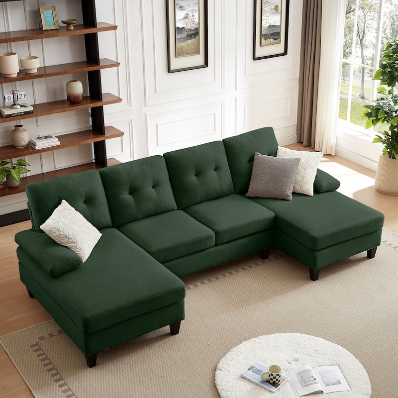 4 Seat U Shaped Sectional Sofa Couch with Double Chaise for Living Room