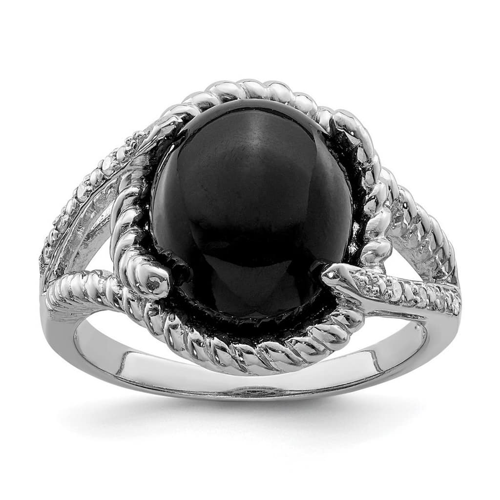Curata 925 Sterling Silver Polished Simulated Onyx and Diamond Ring