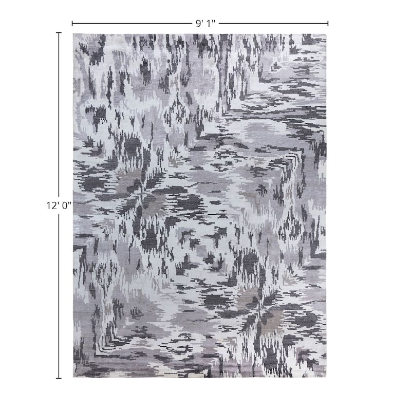 Modern One-of-a-Kind Hand-Knotted Area Rug, Gray - 9' 1" x 12' 0"