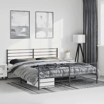 vidaXL Metal Bed Frame with Headboard, No Mattress