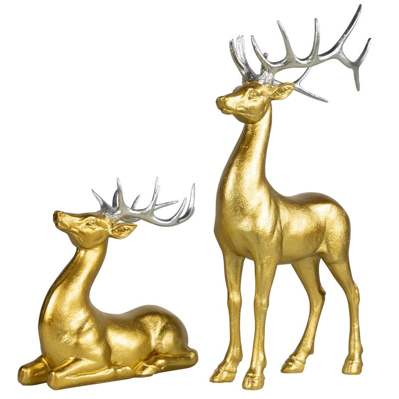 Standing and Sitting Reindeer Christmas Figures - Gold - Set of 2