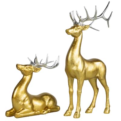 Standing and Sitting Reindeer Christmas Figures - Gold - Set of 2