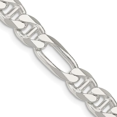 Curata 925 Sterling Silver Rhodium 7.75mm Figaro Mariner Anchor Chain Necklace for Men