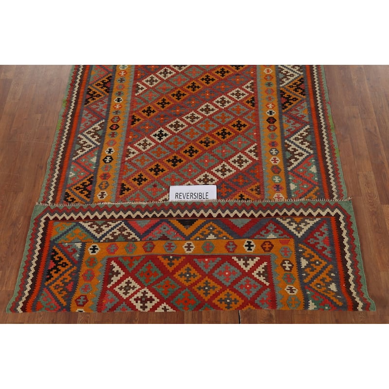 Vegetable Dye Kilim Qashqai Nomadic Persian Vintage Wool Carpet - 5'5"x 8'11"