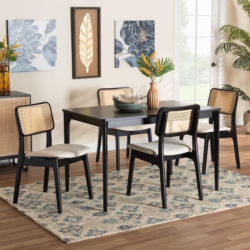 Dannon Mid-Century Modern Fabric and Finished Wood Dining Set