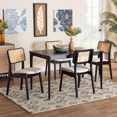 Dannon Mid-Century Modern Fabric and Finished Wood Dining Set