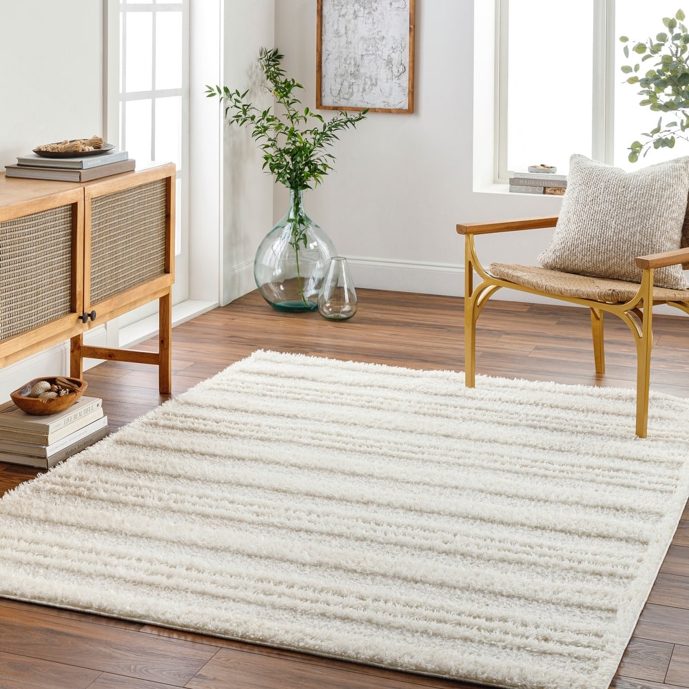 Livabliss Rodos Modern Stripe Plush Area Rug