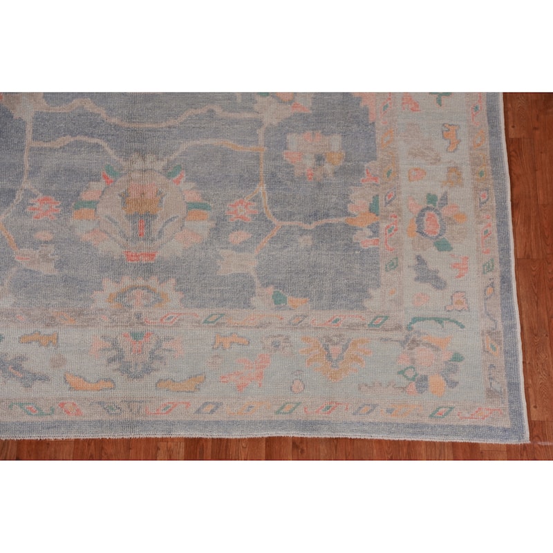 Hand Knotted Oriental 100% Wool Carpet Transitional All-Over Navy Blue & Blues Oushak Area Rug - 9' 4'' X 8' 1''