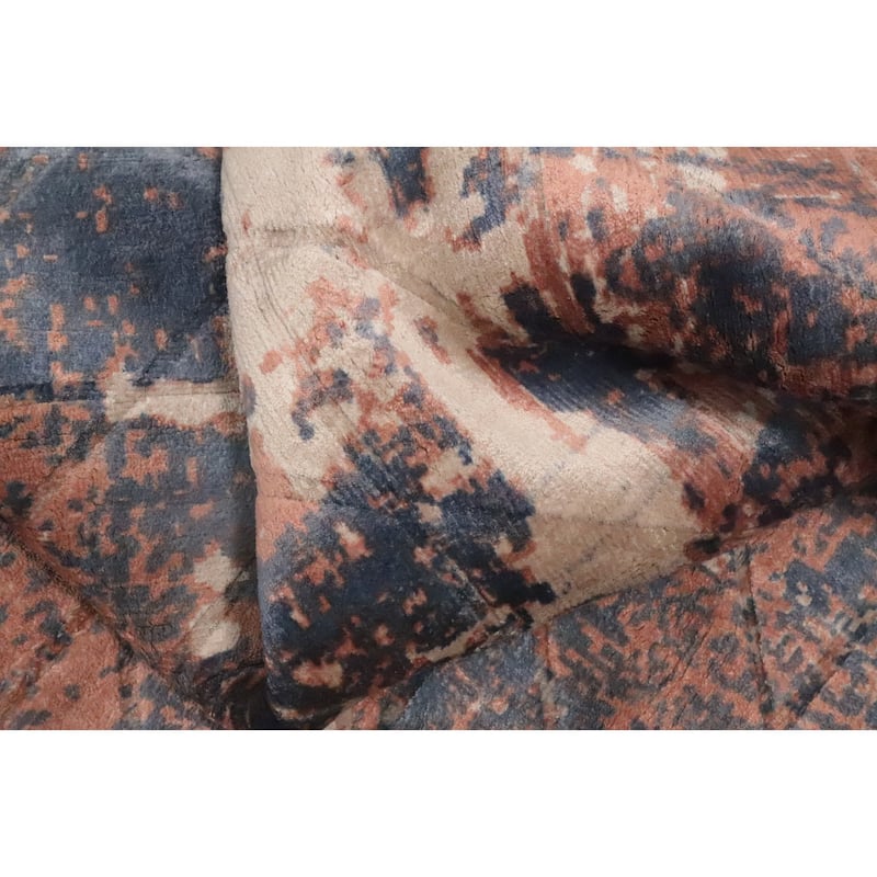 Hand Knotted Oriental Viscose Silk Carpet Modern Abstract Oranges & Rust Abstract Area Rug - 6' 7'' X 4' 8''