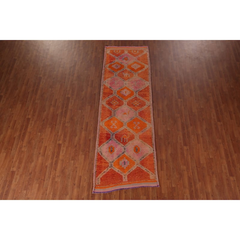 Transitional Oushak Vintage Runner Rug Handmade Turkish Wool Carpet - 3'4"x 10'5"