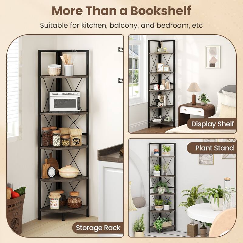 Gymax 5-tier Corner Display Rack Corner Ladder Bookshelf w/ Sturdy