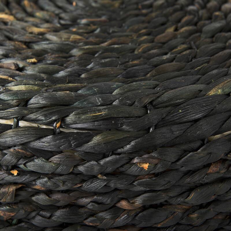 Mercana "Dina" Black Cornhusk & Water Hyacinth Round Square Pouf