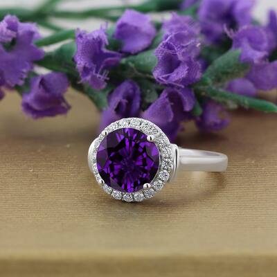 Auriya 2 1/5ct Round Purple Amethyst and Halo Diamond Engagement Ring 1/4ctw 14k Gold