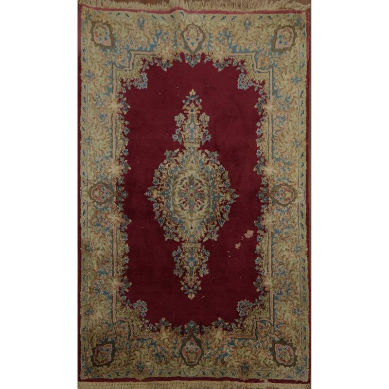 Hand Knotted Oriental 100% Wool Carpet Traditional Floral Red Kerman Area Rug - 6' 8'' X 4' 0''
