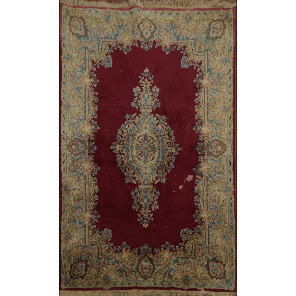 Hand Knotted Oriental 100% Wool Carpet Traditional Floral Red Kerman Area Rug - 6' 8'' X 4' 0''