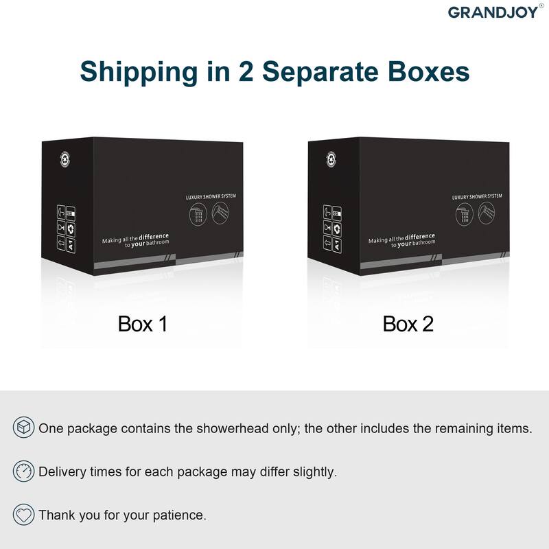 GRANDJOY Thermostatic Triple-Function LED Rain and Waterfall Shower System with Handheld and Built-In Music