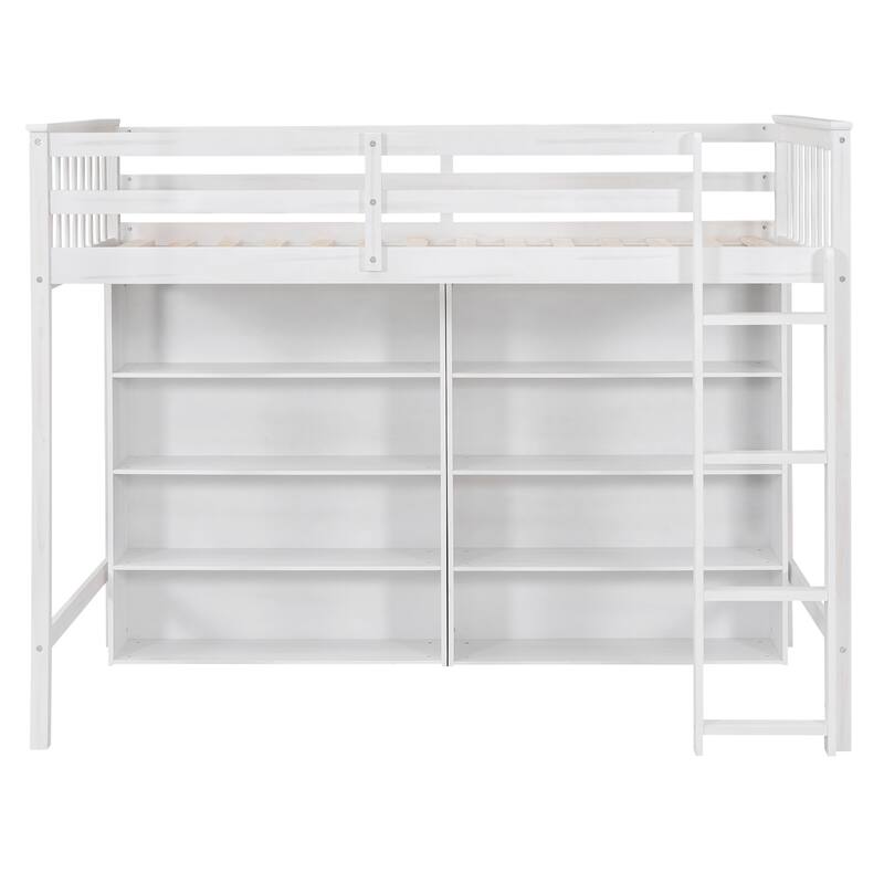 Twin or Full Size Loft Bed with 8 Shelf