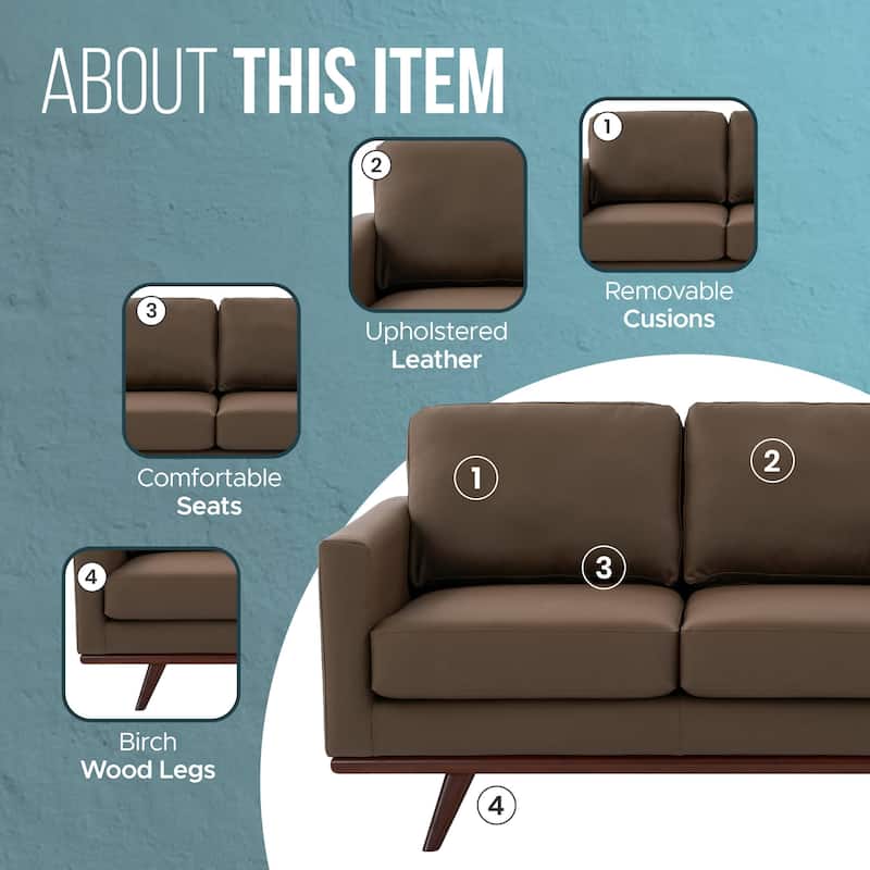 Chester Modern Loveseat 2 Seater Sofa Couch in Leather or Mesh Upholstery With Birch Wood Base for Living Room Bedroom Office