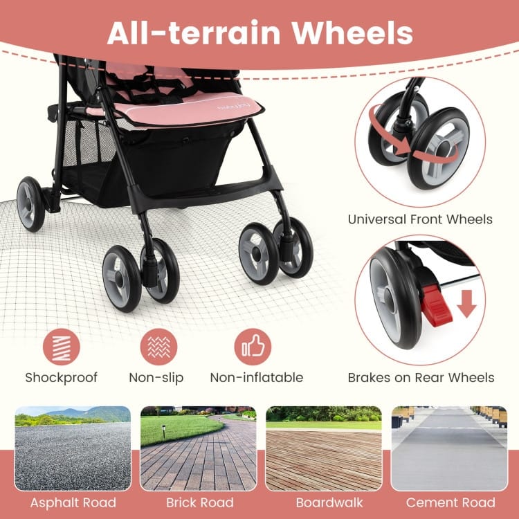 Steel Kids Stroller with Recline, Canopy and All-Terrain Wheels - 35"(L) x 18"(W) x 39"(H)