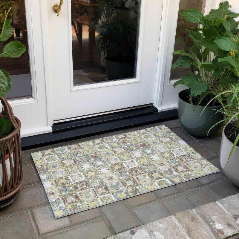 Machine Washable Indoor/ Outdoor Global Goddard Chantille Rug - Celery - 1'8" x 2'6"