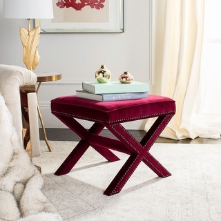 Safavieh Palmer X-bench Nailhead Red Velvet Ottoman