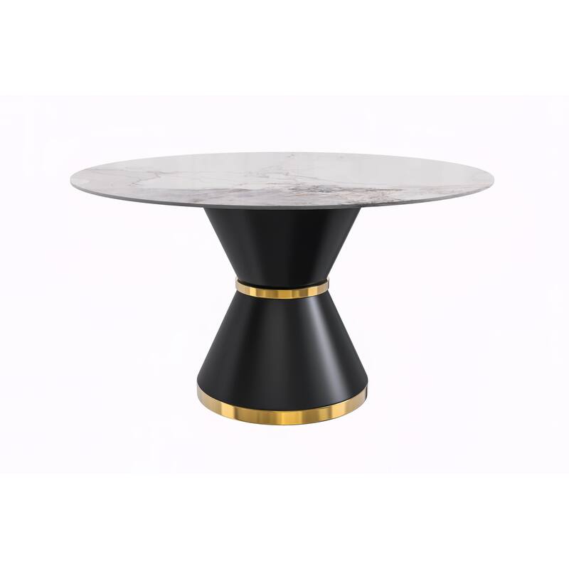 Qorvus Dining Table with 60" Top and Black/Gold Pedestal Base