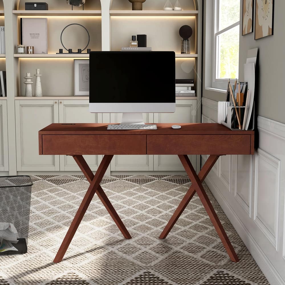 Foli Transitional 47-inch Wood 2-Drawer Desk with USBs and Power Outlets by Furniture of America