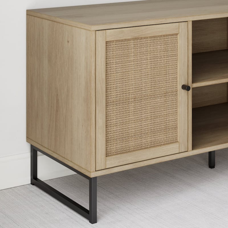 Nathan James Mina Modern TV Stand Entertainment Cabinet Media Console Oak Wood and Black Accents w/ Storage Doors