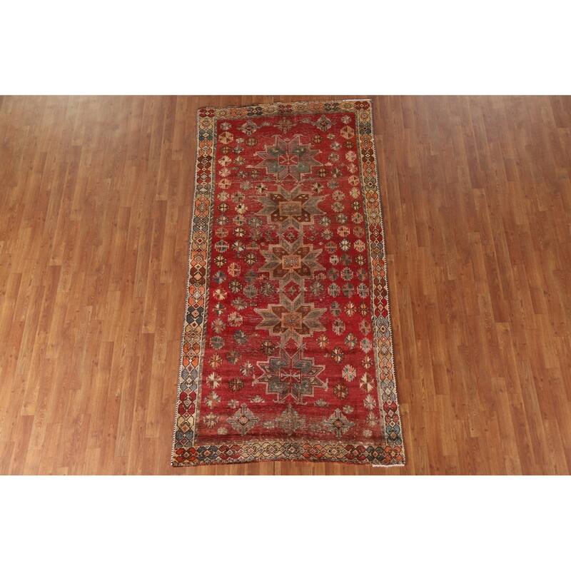Geometric Shiraz Persian Antique Runner Rug Hand-knotted Wool Carpet - 4'4"x 8'8"