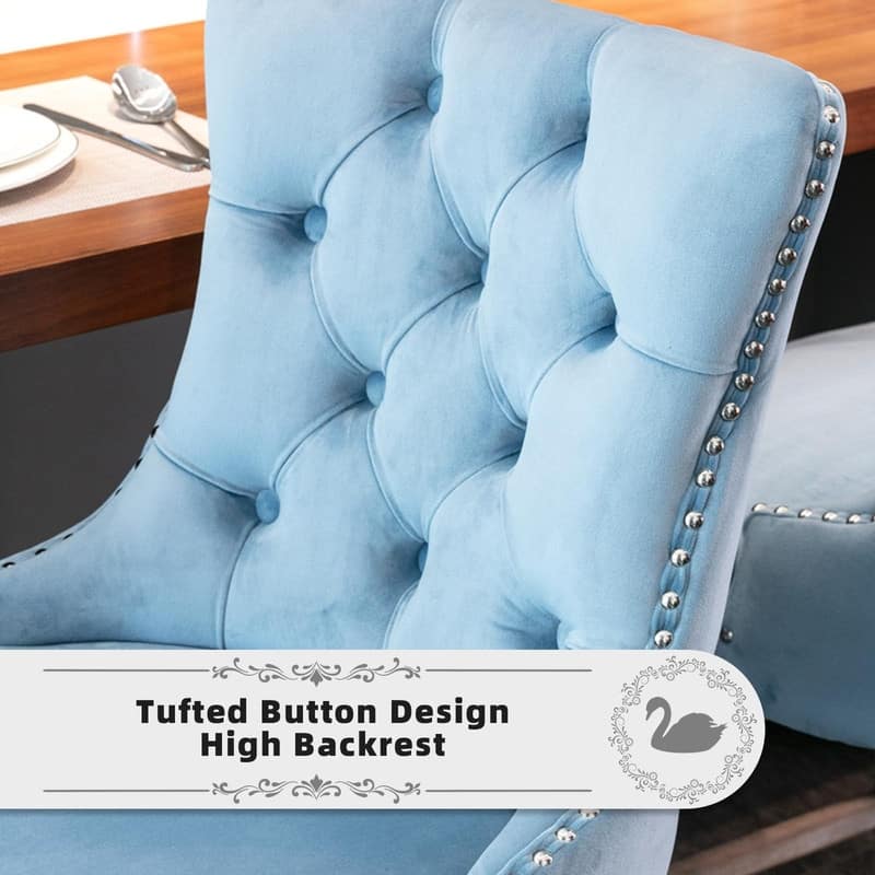Wing Back Velvet Tufted Nailhead Barstools(Set of 4)