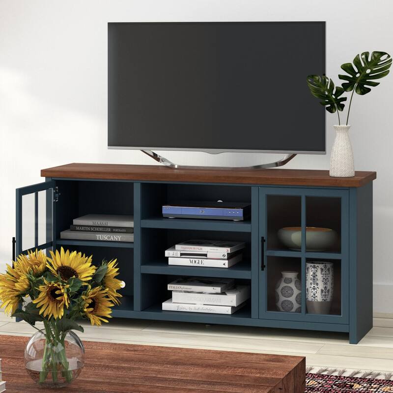 Bridgevine Home Modern Farmhouse 67 inch TV Stand Console for TVs up to 80 inches, No Assembly Required, Two-Tone Finish
