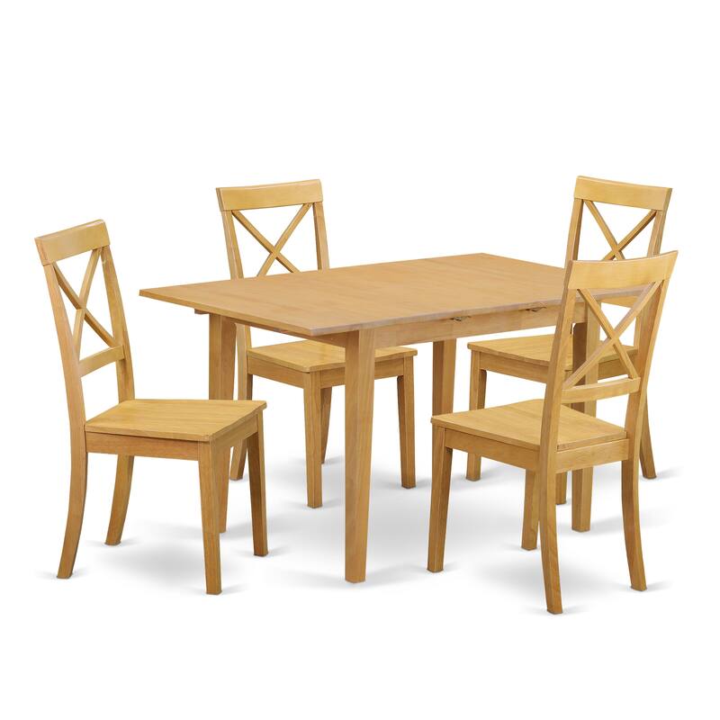 East West Furniture 5 Piece Kitchen Table Set- a Rectangle Dining Room Table with Butterfly Leaf and 4 Dining Chairs, Oak