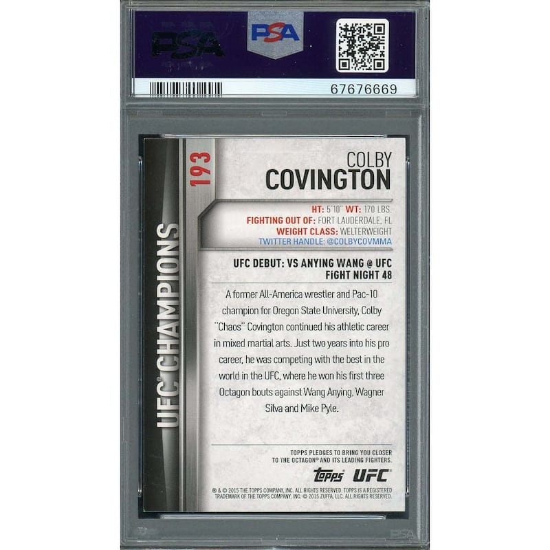 Colby Covington 2015 Topps UFC Champions Signed Rookie Card #193 Auto PSA 9 - 8'6" x 11'6"