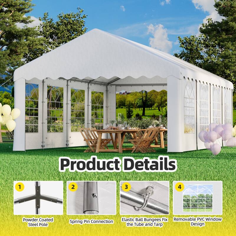 Durable Party Tent Gazebo for Events, Weddings, and BBQs - Includes Removable Sidewalls with Windows & Storage Bags, White
