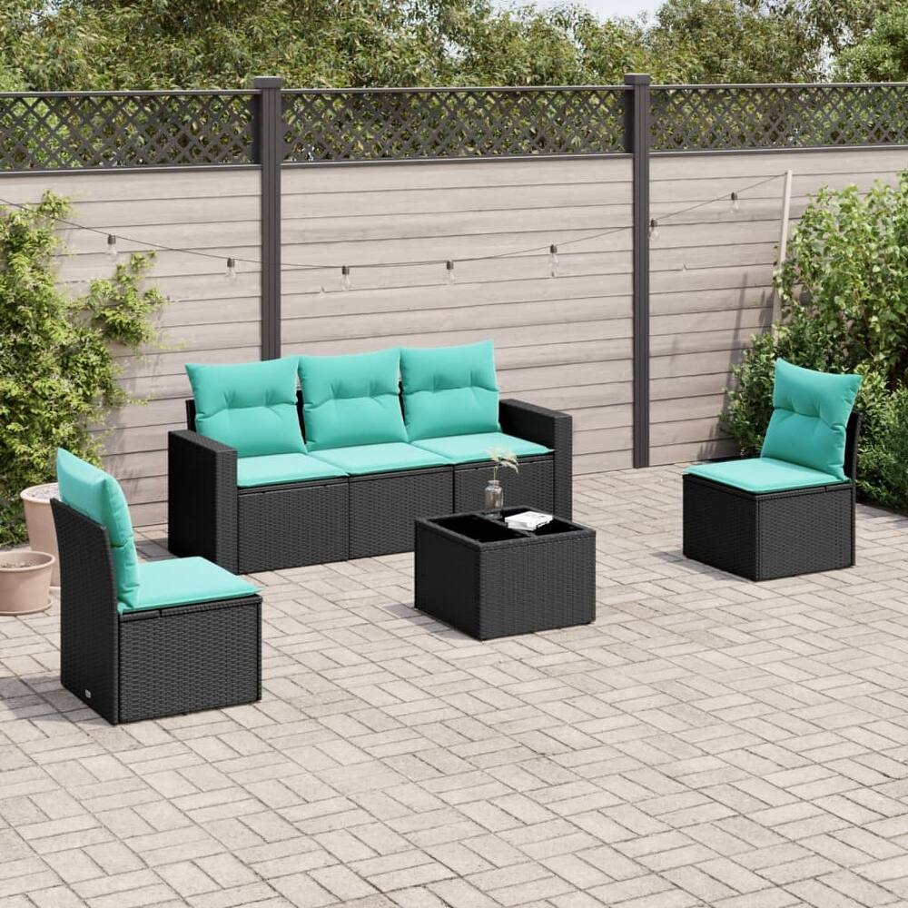vidaXL Patio Sofa Set with Cushions Outdoor Conversation Furniture Poly Rattan - 25.8" x 24.4" x 27.2"