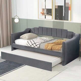 Modern Style Wood Frame Upholstered Twin Size Daybed with Wheeled ...