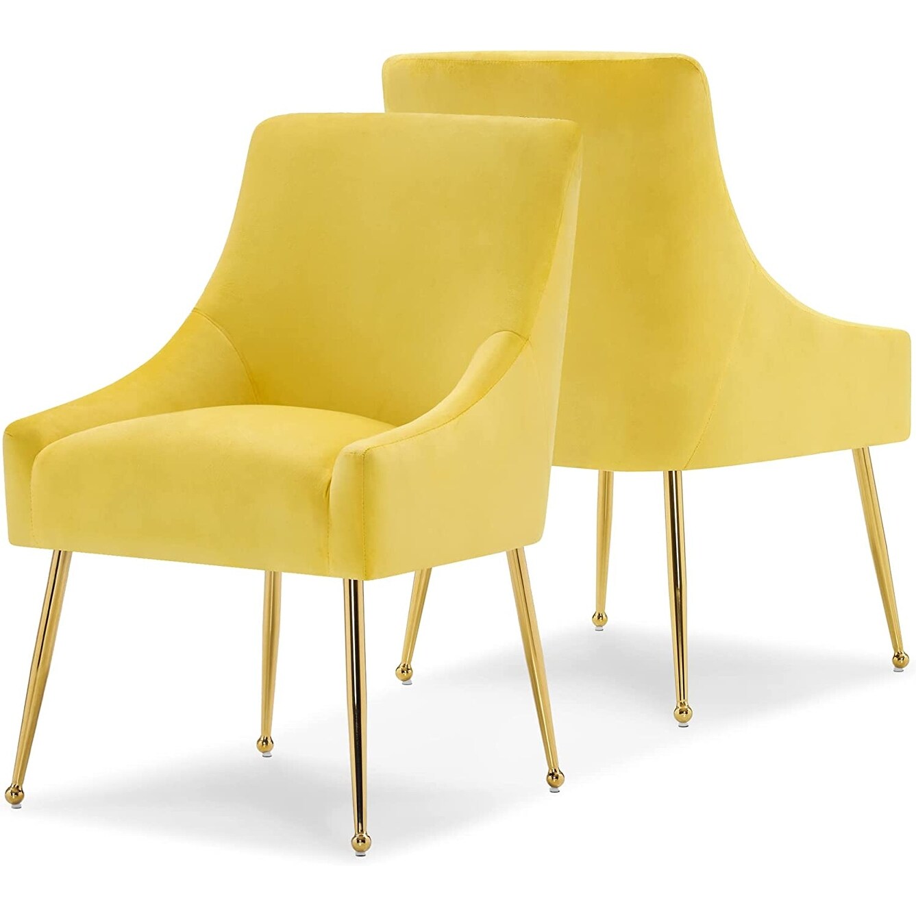 Ivinta Modern Dining Chair Set of 2 Yellow Velvet Upholstered