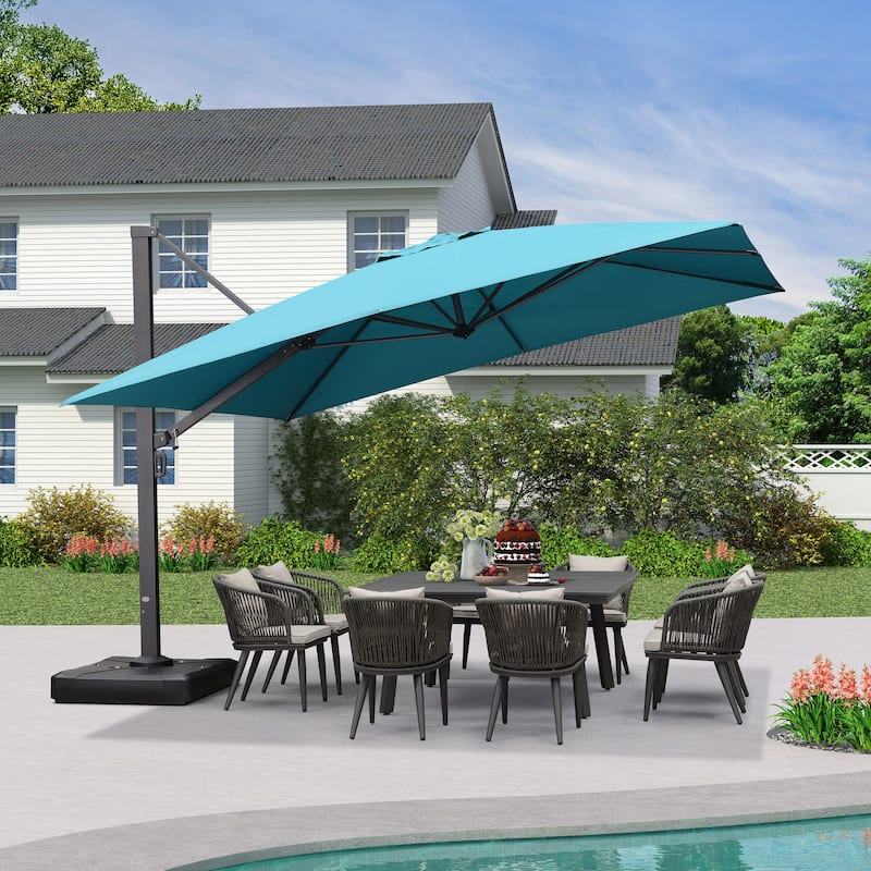 PURPLE LEAF Sturdy Heavy-duty Patio Cantilever Offset Umbrella with 360-degree Rotation - 12ft-Blue