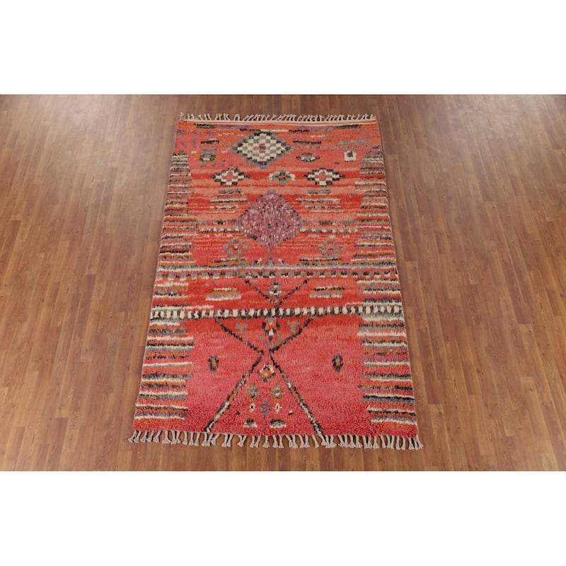 Tribal / Geometric Moroccan Area Rug Hand-Knotted Wool Carpet - 5'6" x 8'6"