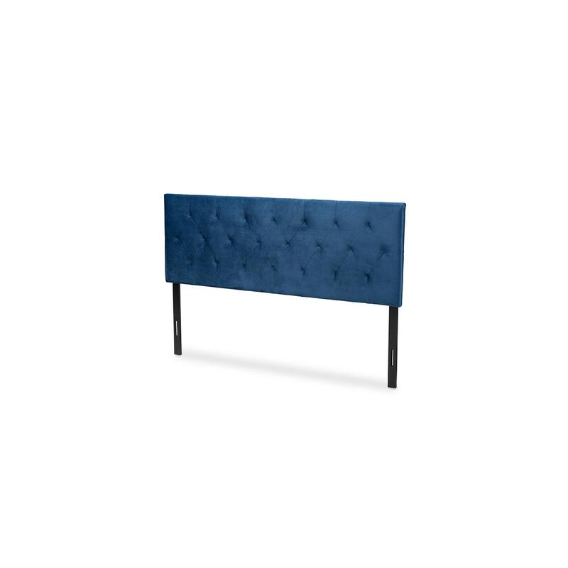 Navy Blue Velvet Fabric Upholstered Full Size Headboard with Luxurious Wingback and Plush Comfort