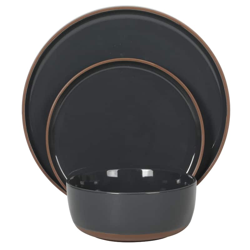 Gibson Elite Northrock Stoneware Dinnerware Set, 16-Piece Service for 4 - Plates & Bowls with Hand-Painted Terracotta Base