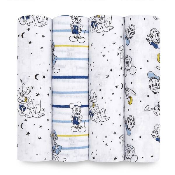 slide 2 of 5, aden + anais essentials cotton muslin swaddle blanket 4 pack mickey stargazer
