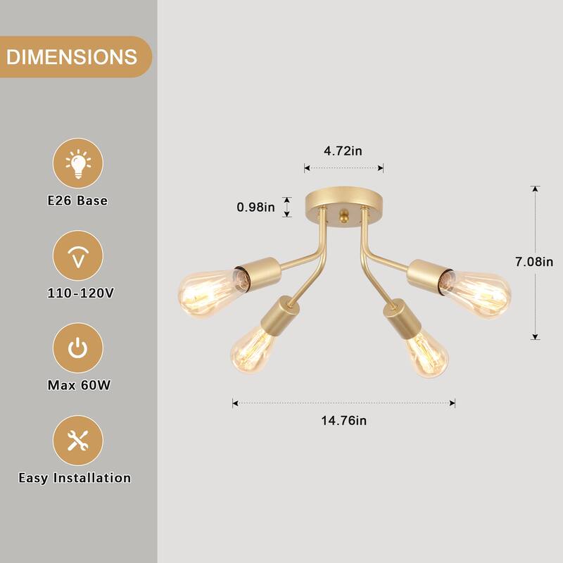 Modern 4-Light Semi Flush Mount Ceiling Light for Dining Room Bedroom Hallway Entryway