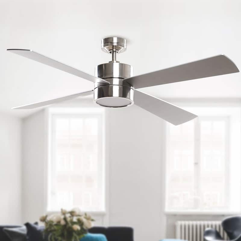 Modern 52-in 4-Blade Brushed Chrome LED Ceiling Fan with Light and Remote Control - 52"
