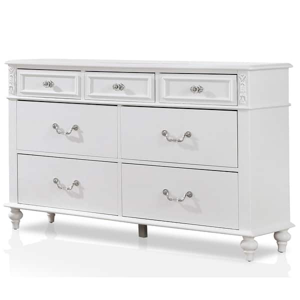slide 2 of 3, Marais Transitional White 56-inh Wide Solid Wood 7-Drawer Dresser by Furniture of America White