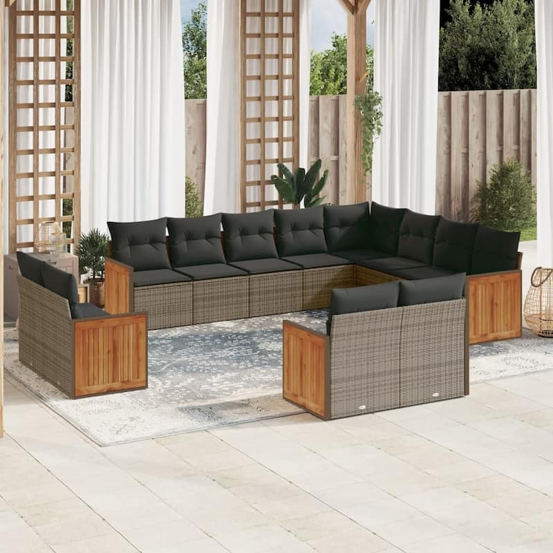 vidaXL Patio Sofa Set with Cushions Outdoor Conversation Furniture Poly Rattan