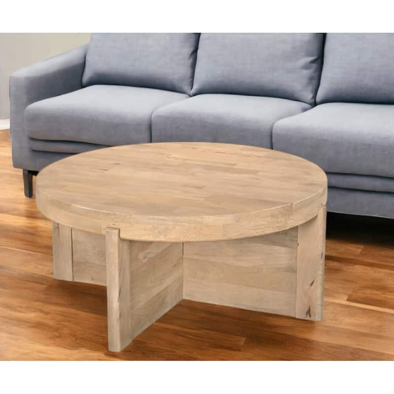 HomeRoots 36" Natural Solid Wood Round Cross Legs Coffee Table - 36' X '16' X '36 - Natural