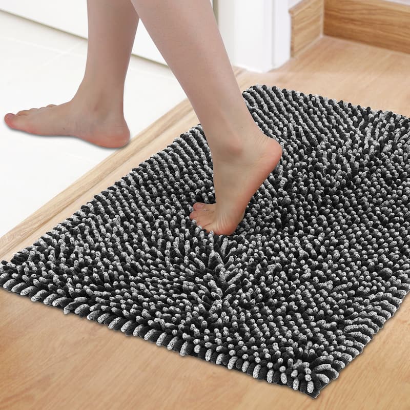 Non Slip Absorbent Chenille Bathmat Home Home Accessories Soft Lightweight Shower Bathroom - Black - 20" x 30"