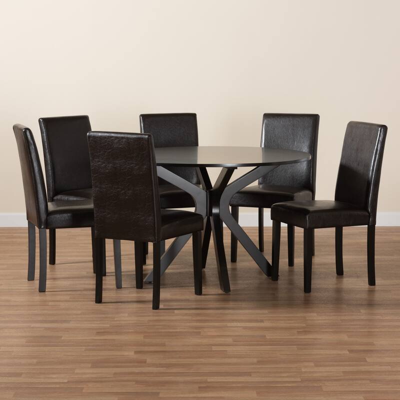 Asli Modern Espresso Brown Faux Leather and Wood 7-Piece Dining Set
